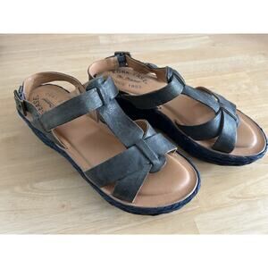 Kork-Ease Ande Espadrille Platform Wedge Sandals Leather Blue Women’s Size 6